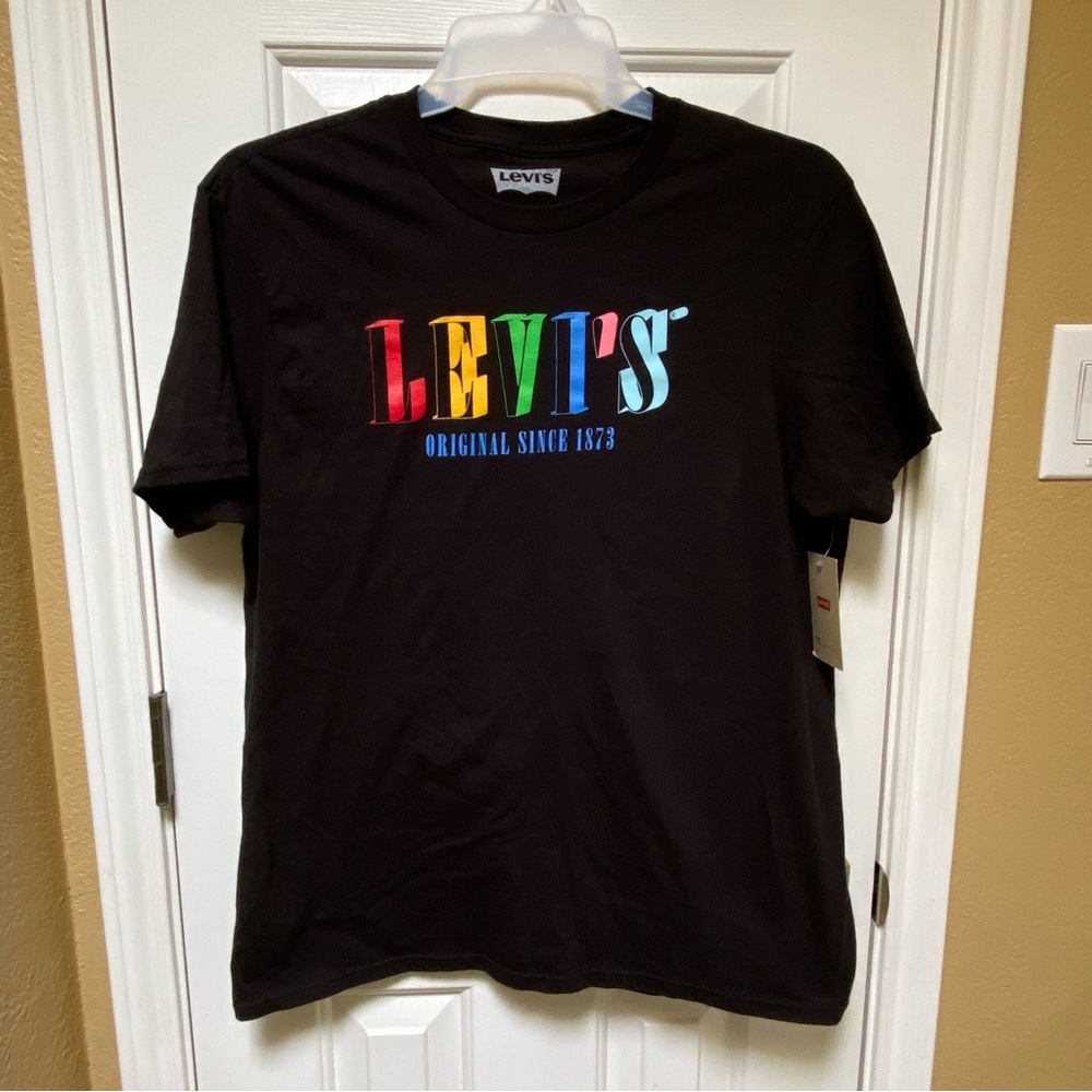 Men's Levi Strauss & Co Levi's Colorful Logo Black Tee Shirt T-Shirt Sz Lage NWT